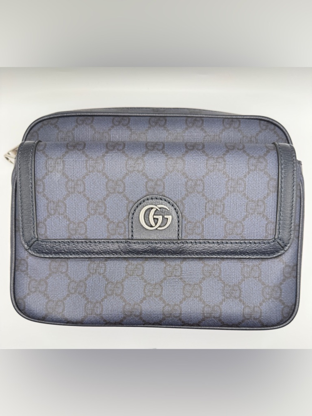 GUCCI GG SHOULDER BAG GG OPHIDIA SUPREME/SILVER HARDWARE. Blue Canvas